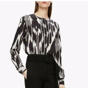 THEORY Isalva Black Ikat Print Silk Blouse